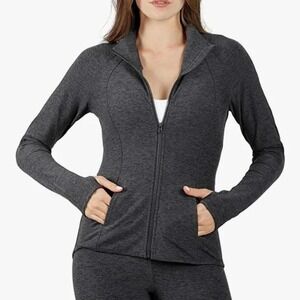 Yogalicious Lux Full Zip Layer Heather Charcoal Jacket Top Thumbholes Medium NWT